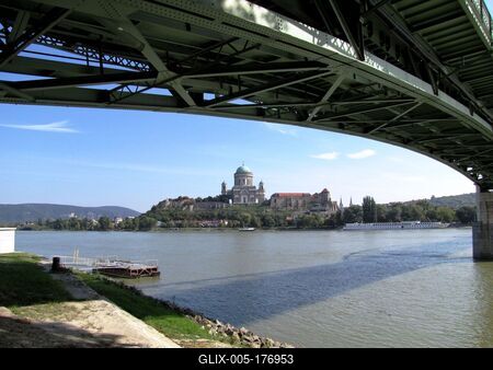 Danube and Cathedral if Esztergom - Hungary from Slovakia-stock-foto