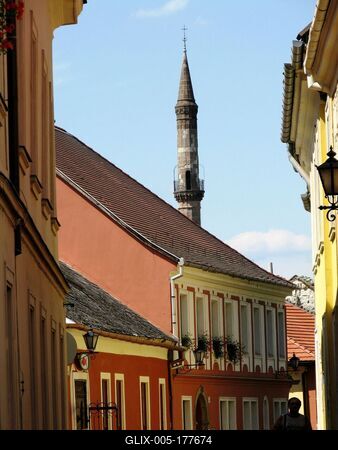 Eger - Hungary - Street and Minaret-stock-foto