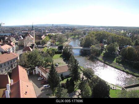 Panorama of Győr - Hungary - Rába river-stock-foto