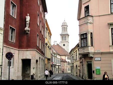 Sopron - Church street - Hungary-stock-foto