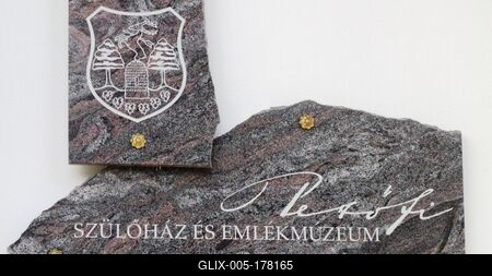 Emblem of Petőfi Sándor Birthplace and Museum - Kiskőrös - Hungary-stock-foto