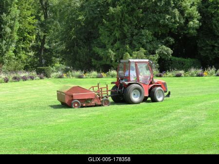 Cut grass picking up machine on Margaret Island - Budapest-stock-foto