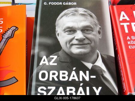 Book on hungarian Prime Minister Viktor Orbán at the Budapest International Book Festival.-stock-foto