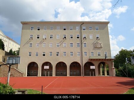 Pannonhalma Archabbey - High School dormitory - Sport field - Hungary-stock-foto