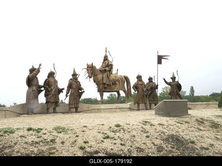 Groups of Sculptures Árpád and his Leaders - Ópusztaszer-stock-foto