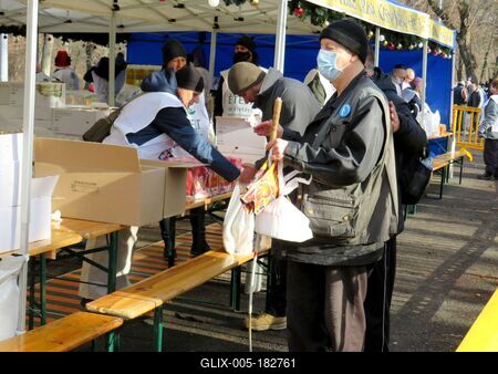 Blind man waiting for Food - Poor kitchen - Christmas - Budapest-stock-foto