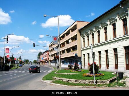 Main Street of Hatvan - Hungary-stock-foto