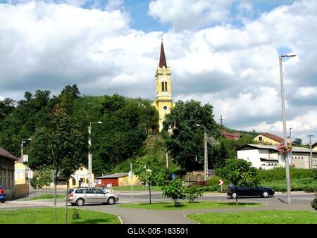 View of Salgótarján with the Lutheran Church - Hungary-stock-foto