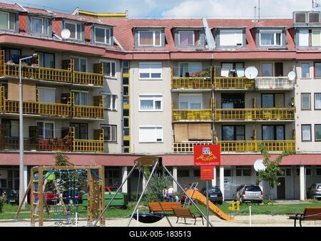 Pásztó - Residential area with playground.- Hungary-stock-foto
