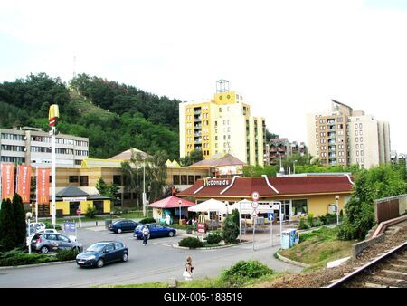 View of Salgótarján with the Calvary hill - Hungary-stock-foto