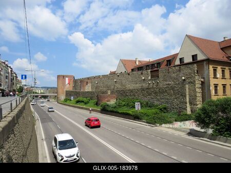 Bratislava (Pozsony), 19 May 2018The Staromestská strett and the Walls.A Staromestská út a városfallal.-stock-foto