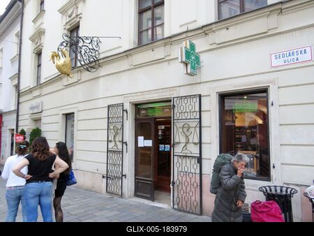 Bratislava, 19 May 2018The Pharmacy in Sedlárska street of the Old Town.Az óvárosi Sedlaárska utcai patika.-stock-foto