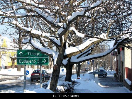 Perbál main street in winter - Hungary-stock-foto