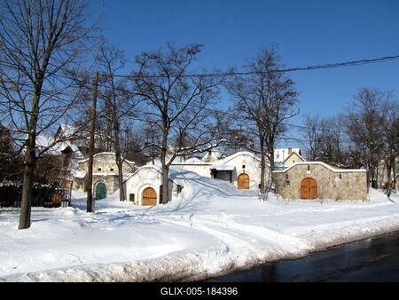 Wine cellars of Tök in winter - Hungary-stock-foto