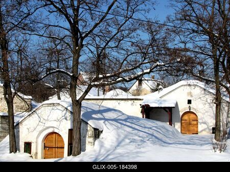 Wine cellars of Tök in winter - Hungary-stock-foto