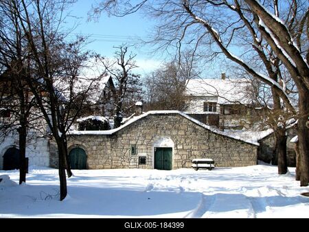 Wine cellars of Tök in winter - Hungary-stock-foto