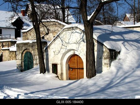 Wine cellars of Tök in winter - Hungary-stock-foto