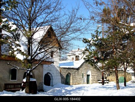 Wine cellars of Tök in winter - Hungary-stock-foto
