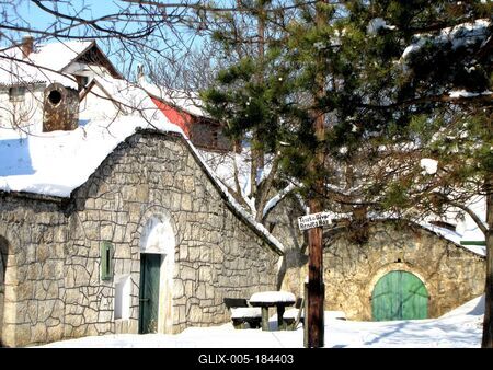 Wine cellars of Tök in winter - Hungary-stock-foto