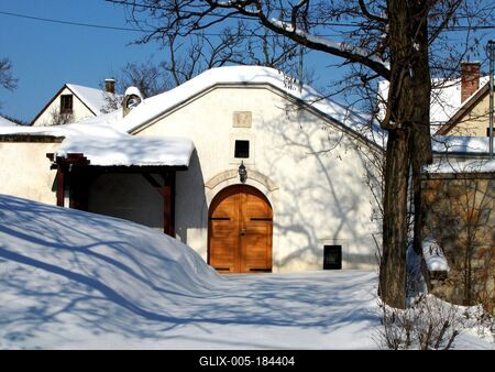 Wine cellar of Tök in winter - Hungary-stock-foto