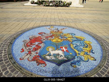Mosaic Coat of armes of Debrecen - Hungary-stock-foto