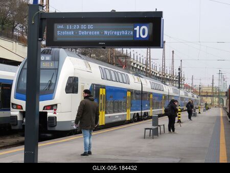 Double-decker train at the Western Railway Station - Budapest.-stock-foto