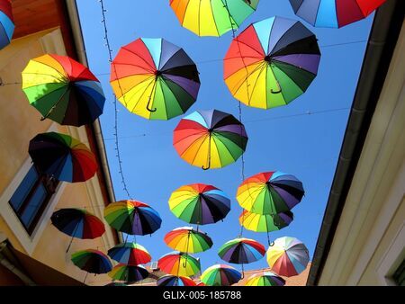 Colorful umbrellas over a street in Szentendre - Hungary-stock-foto