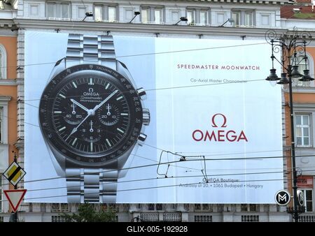 Omega Trade mark - Logo - Budapest - Watch - Publicity-stock-foto