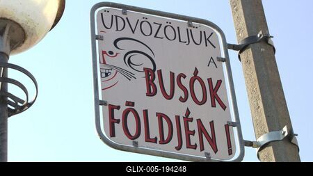 Mohács welcome sign -  "Welcome to the land of busos." - Hungary-stock-foto