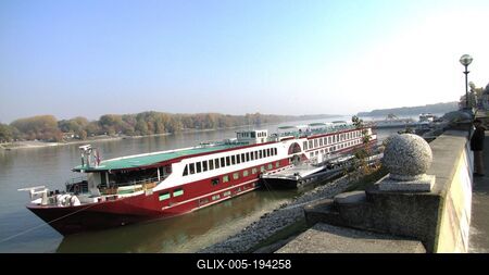 The Danube at Mohács. - ourist boat in the harbor - Hungary-stock-foto