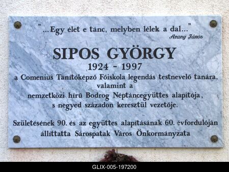 Folk dcance teacher's memorial plaque - Sipos György - Sárospatak-stock-foto