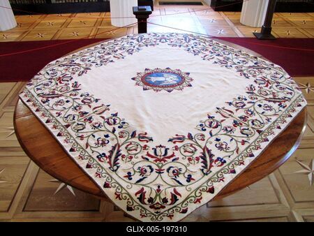 Decorative tablecloth - Library of Reformed College - Sátoraljaújhely - Hungary-stock-foto