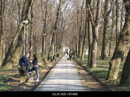 Students on a promenade in the School Garden - Sárospatak - Hungary-stock-foto
