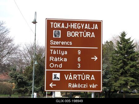 Directional sign in the town of Szerencs - Hungary-stock-foto