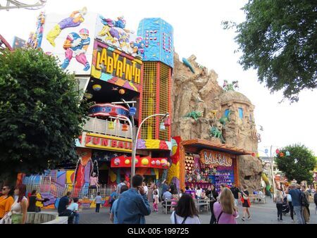 Fun pavilions in the Prater amusement park in Vienna-stock-foto