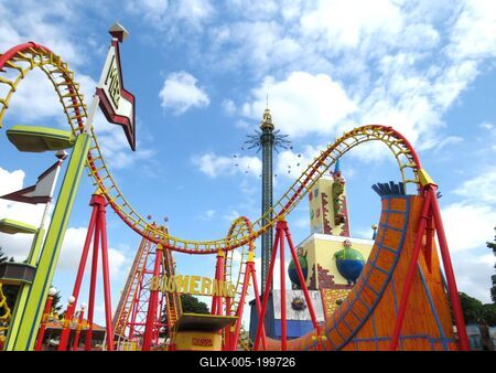 Boomerang roller coaster and Tower carousel - Prater - Vienna-stock-foto