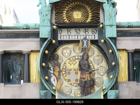 The Ancker Clock (Ankeruhr) on the Hoher Markt square - Vienna-stock-foto