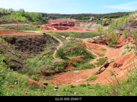 Gánt - Hungary - Bauxit mining site - Red earth-stock-foto