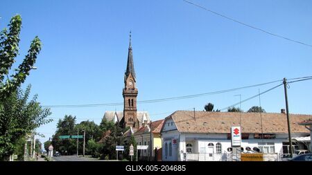Szarvas - City view - Evangelical church - Hungary-stock-foto
