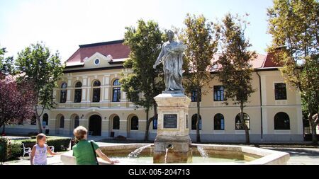Szarvas -Hungary - Main square - Goddess Ceres - Orphanage-stock-foto
