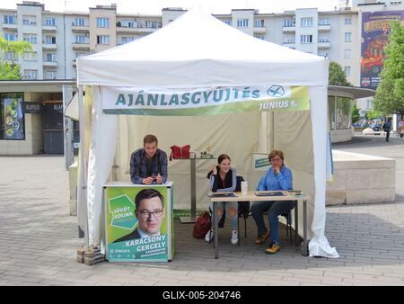 Campain tent - Elections June 9 2024 - Budapest-stock-foto