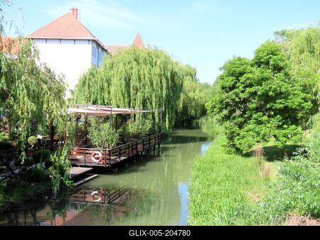 Restaurant on Living Water Channel - Gyula - Hungary-stock-foto