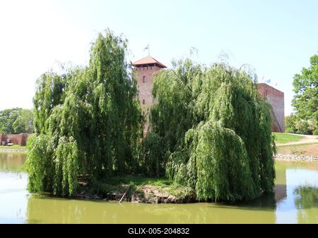 Island in the boating lake in front of Gyula castle - Hungary-stock-foto