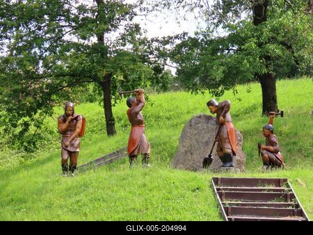 Telkibánya gold mining - Figures reminiscent of gold miners - Hungary-stock-foto