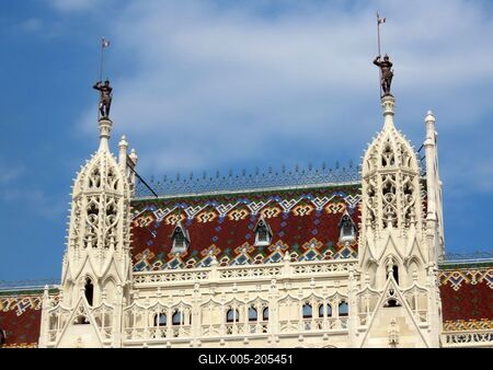 Hungarian Finance Ministry roof and towers - Budapest-stock-foto