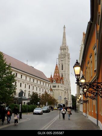 Táncsics Mihály Street in Buda Castle on a gloomy day -Budapest-stock-foto