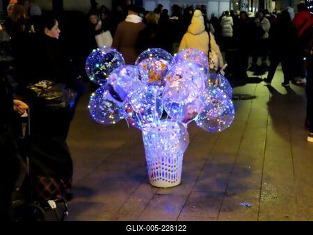Illuminated balloons in downtown Budapest- Christmas spirit-stock-foto