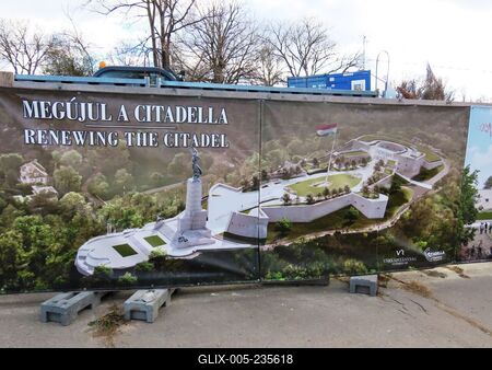 Poster showing the renewal of the Budapest Citadel - Liberty statue-stock-foto