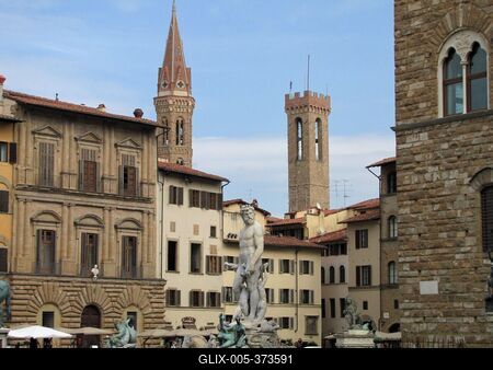 Firenze - Florence - Neptune Fountain - Badia - Signoria-stock-foto