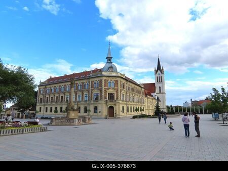 Keszthely - Hungary - Gigh School and Church - Main Square-stock-foto